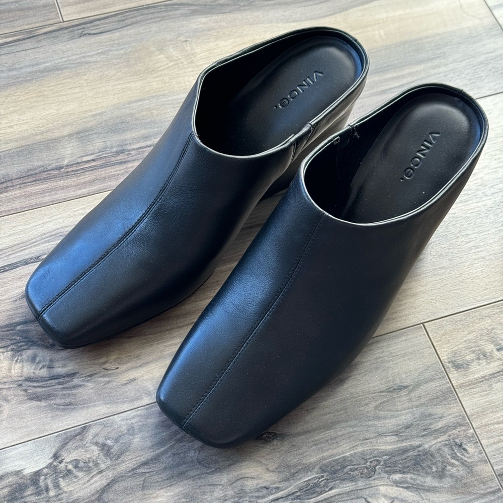 VINCE Alana Leather Wedge Leather Mules, never worn. Size 9M/EU 40.